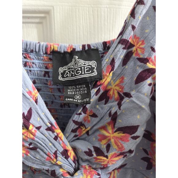 Angie Women's Blue Floral Twist Front Peekaboo Cutout Tank Top Smock Back Small - Picture 5 of 8